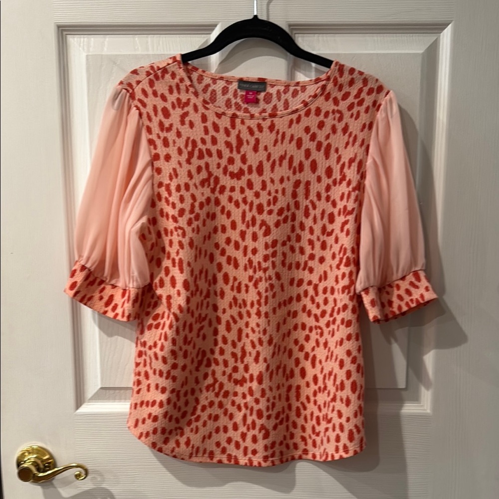 Vince Camuto Pink and Red Animal Print 3/4 Sleeve Blouse